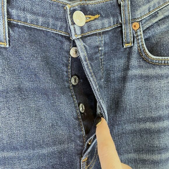 Re/Done Originals High Rise Ankle Crop Button Fly Jeans in Midnight Blue - Picture 5 of 8